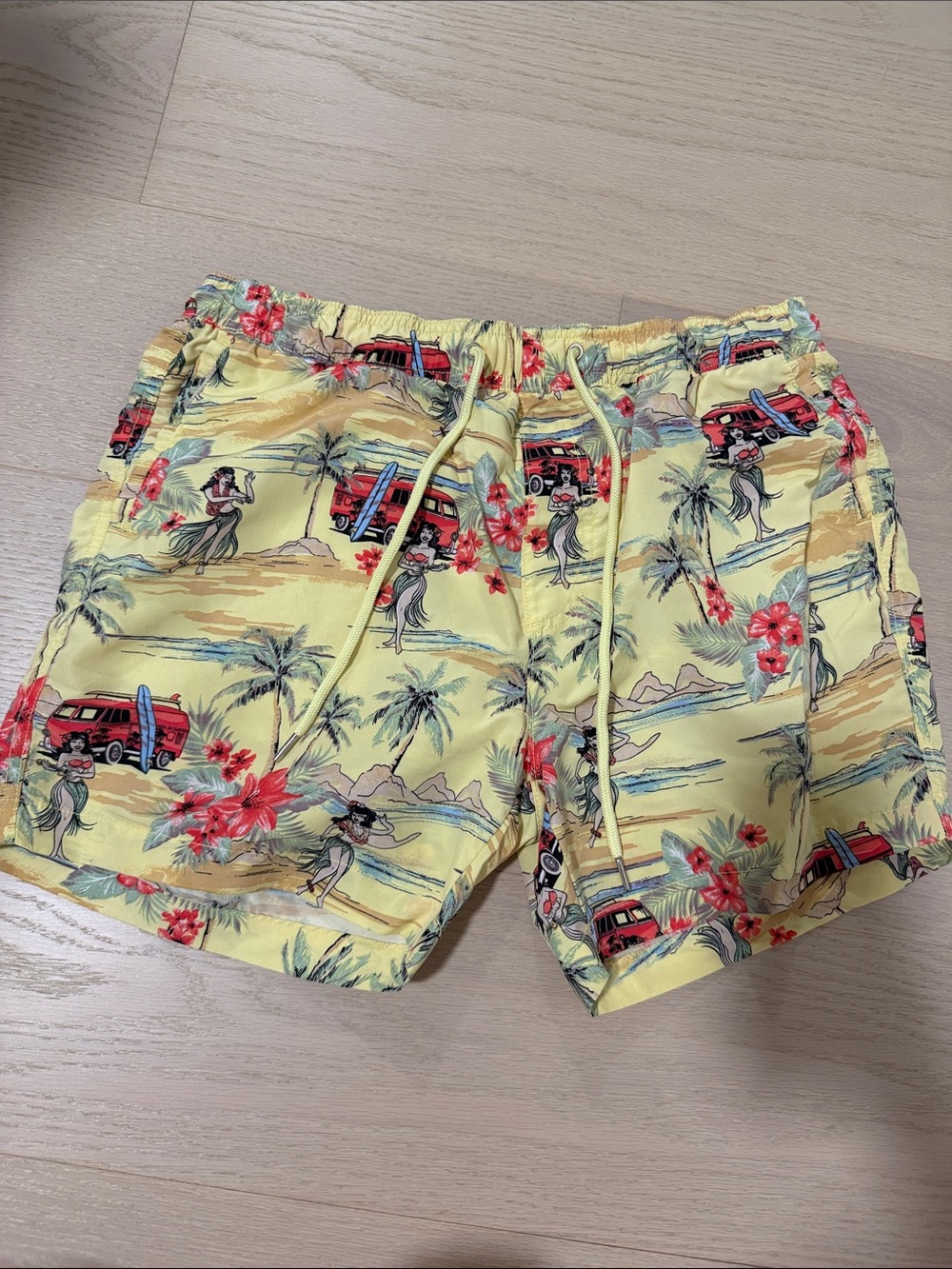 Forever 21 Yellow Hawaiian Print Swim Trunks